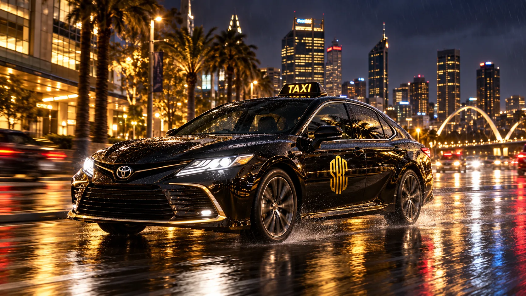 SRC taxi on a rainy Perth night